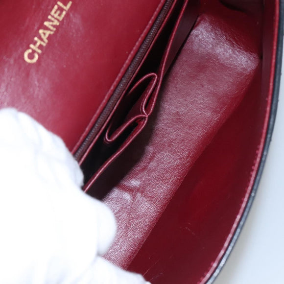 CHANEL Matelasse Chain Shoulder Bag Lamb Skin Black Gold CC Auth KD113