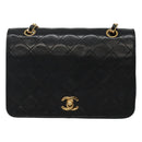 CHANEL Matelasse Chain Shoulder Bag Lamb Skin Black Gold CC Auth KD113-13