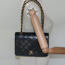 CHANEL Matelasse Chain Shoulder Bag Lamb Skin Black Gold CC Auth KD113-22