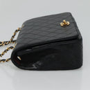 CHANEL Matelasse Chain Shoulder Bag Lamb Skin Black Gold CC Auth KD113-3