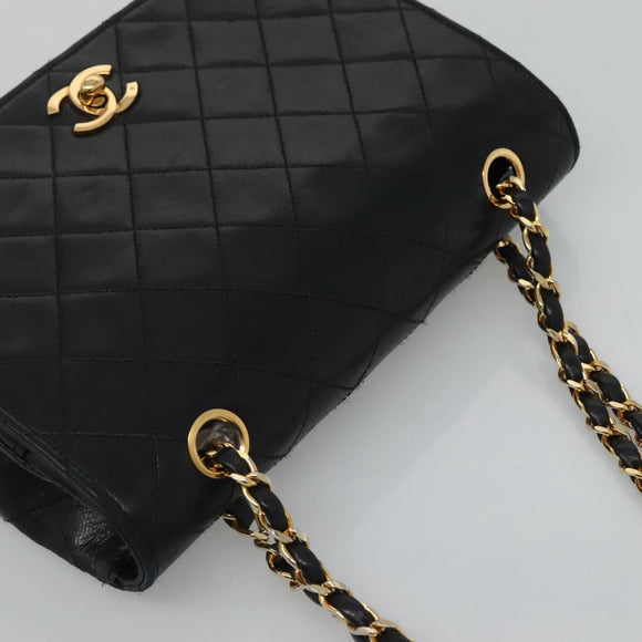 CHANEL Matelasse Chain Shoulder Bag Lamb Skin Black Gold CC Auth KD113