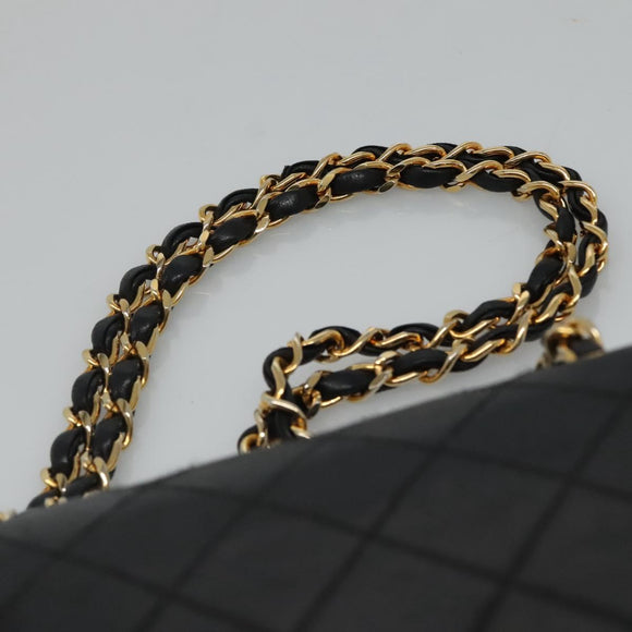 CHANEL Matelasse Chain Shoulder Bag Lamb Skin Black Gold CC Auth KD113