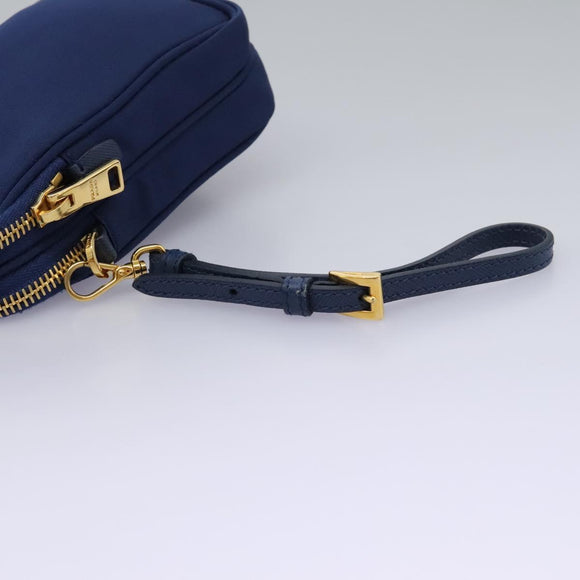 PRADA Shoulder Bag Nylon Blue Gold Auth KD114V