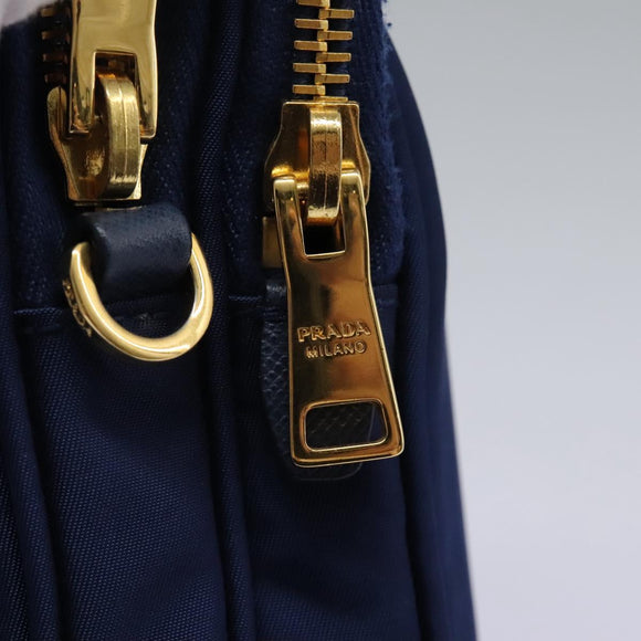PRADA Shoulder Bag Nylon Blue Gold Auth KD114V