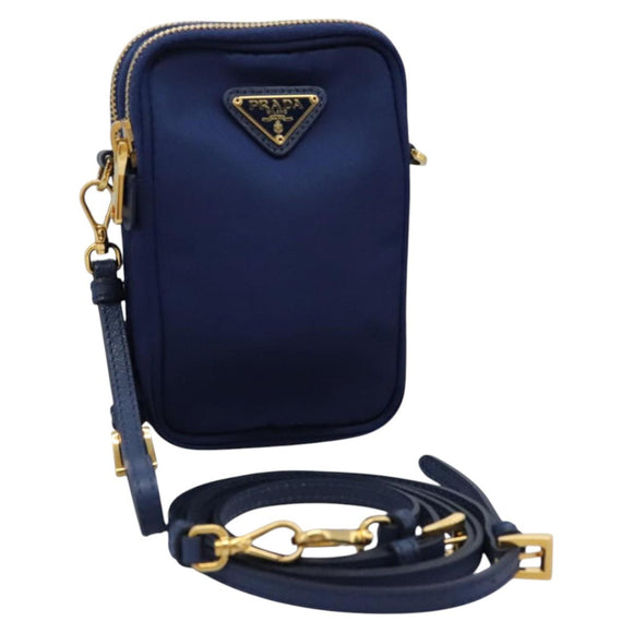 PRADA Shoulder Bag Nylon Blue Gold Auth KD114V