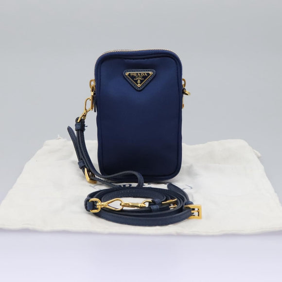 PRADA Shoulder Bag Nylon Blue Gold Auth KD114V