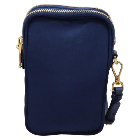 PRADA Shoulder Bag Nylon Blue Gold Auth KD114V