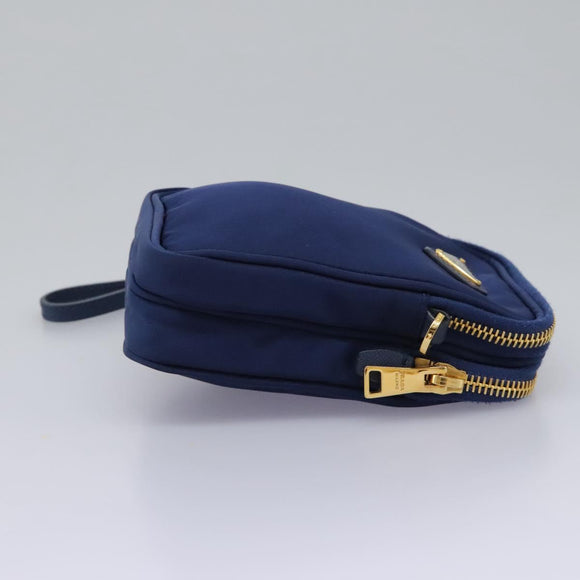 PRADA Shoulder Bag Nylon Blue Gold Auth KD114V