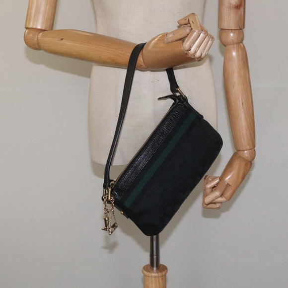 GUCCI GG Canvas Sherry Line Accessory Pouch Black Khaki 145970 Auth KD125V