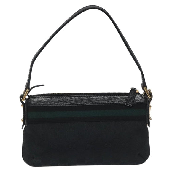 GUCCI GG Canvas Sherry Line Accessory Pouch Black Khaki 145970 Auth KD125V