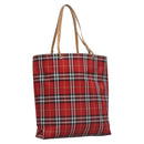 BURBERRY Nova Check Tote Bag Nylon Red Silver Auth KD137-1