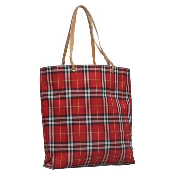 BURBERRY Nova Check Tote Bag Nylon Red Silver Auth KD137
