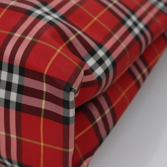 BURBERRY Nova Check Tote Bag Nylon Red Silver Auth KD137
