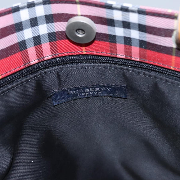 BURBERRY Nova Check Tote Bag Nylon Red Silver Auth KD137