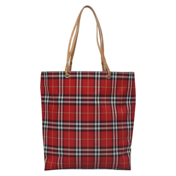 BURBERRY Nova Check Tote Bag Nylon Red Silver Auth KD137 - 0