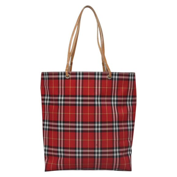 BURBERRY Nova Check Tote Bag Nylon Red Silver Auth KD137