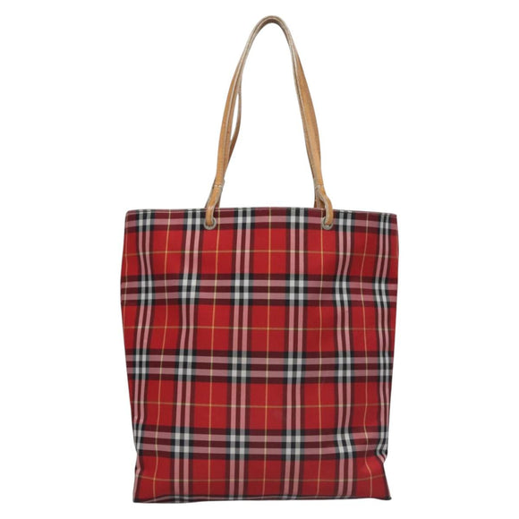 BURBERRY Nova Check Tote Bag Nylon Red Silver Auth KD137