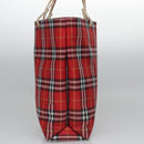 BURBERRY Nova Check Tote Bag Nylon Red Silver Auth KD137-4