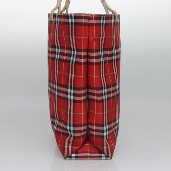 BURBERRY Nova Check Tote Bag Nylon Red Silver Auth KD137