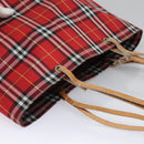 BURBERRY Nova Check Tote Bag Nylon Red Silver Auth KD137-6