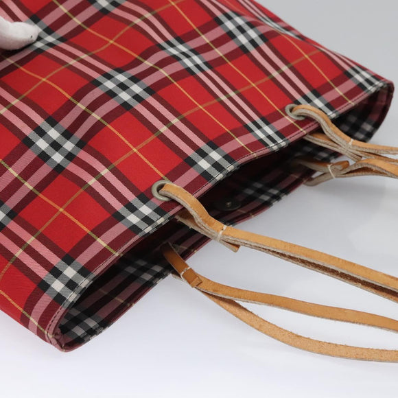BURBERRY Nova Check Tote Bag Nylon Red Silver Auth KD137