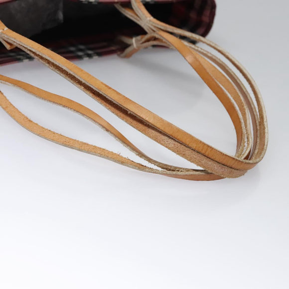 BURBERRY Nova Check Tote Bag Nylon Red Silver Auth KD137