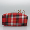 BURBERRY Nova Check Tote Bag Nylon Red Silver Auth KD137-9
