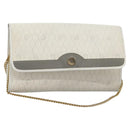 Christian Dior Honeycomb Canvas Chain Shoulder Bag PVC Leather White Auth KD140-1