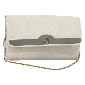 Christian Dior Honeycomb Canvas Chain Shoulder Bag PVC Leather White Auth KD140