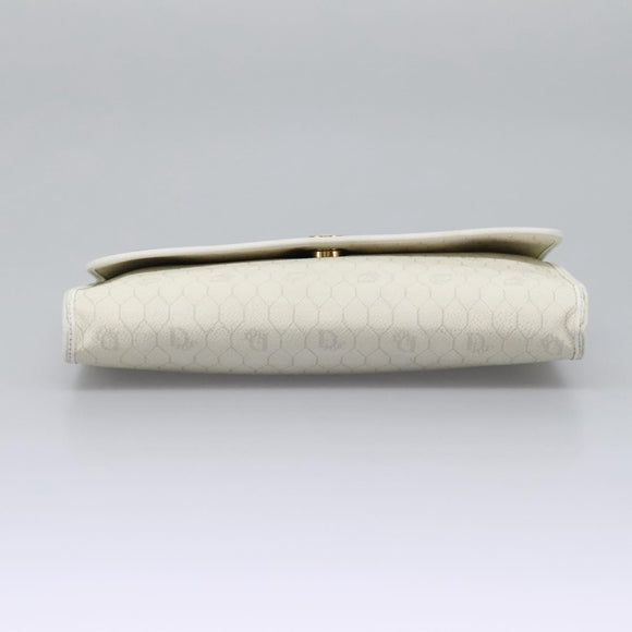 Christian Dior Honeycomb Canvas Chain Shoulder Bag PVC Leather White Auth KD140