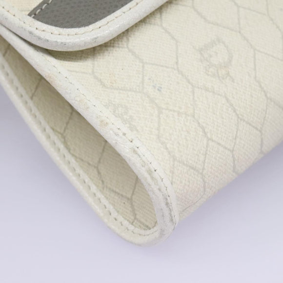 Christian Dior Honeycomb Canvas Chain Shoulder Bag PVC Leather White Auth KD140