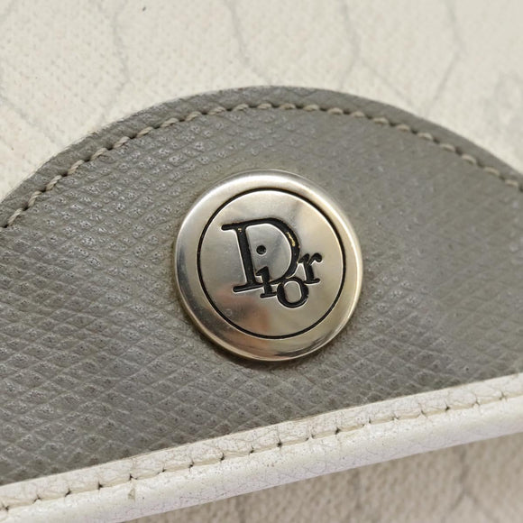 Christian Dior Honeycomb Canvas Chain Shoulder Bag PVC Leather White Auth KD140