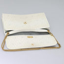 Christian Dior Honeycomb Canvas Chain Shoulder Bag PVC Leather White Auth KD140-19