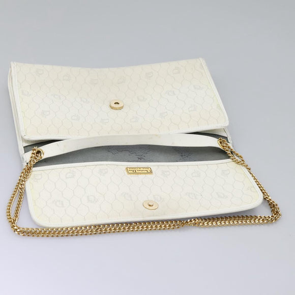 Christian Dior Honeycomb Canvas Chain Shoulder Bag PVC Leather White Auth KD140