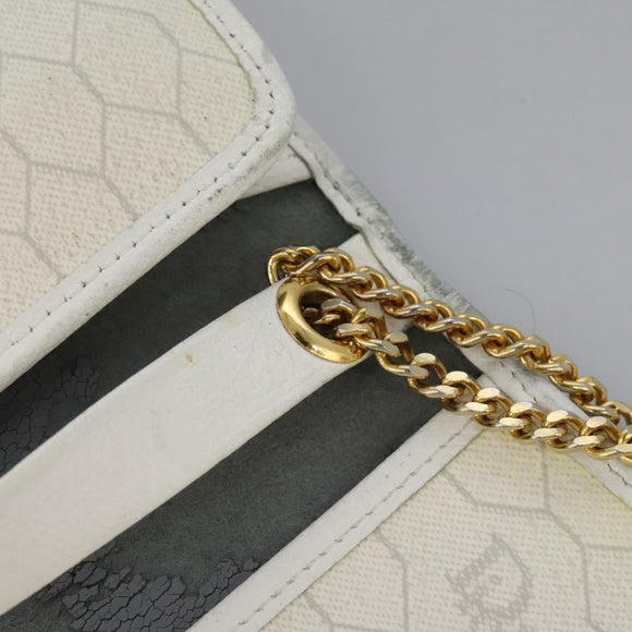 Christian Dior Honeycomb Canvas Chain Shoulder Bag PVC Leather White Auth KD140