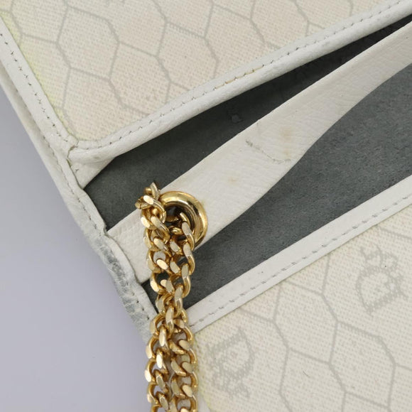 Christian Dior Honeycomb Canvas Chain Shoulder Bag PVC Leather White Auth KD140