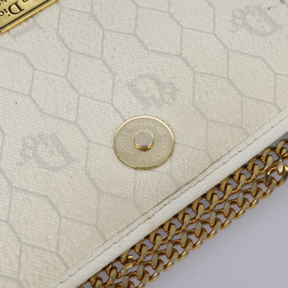 Christian Dior Honeycomb Canvas Chain Shoulder Bag PVC Leather White Auth KD140