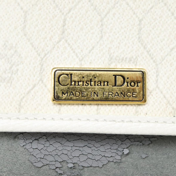 Christian Dior Honeycomb Canvas Chain Shoulder Bag PVC Leather White Auth KD140