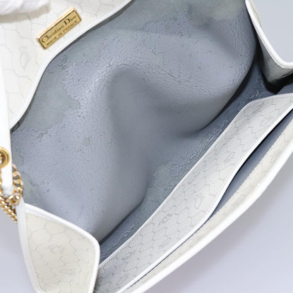 Christian Dior Honeycomb Canvas Chain Shoulder Bag PVC Leather White Auth KD140