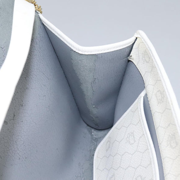 Christian Dior Honeycomb Canvas Chain Shoulder Bag PVC Leather White Auth KD140