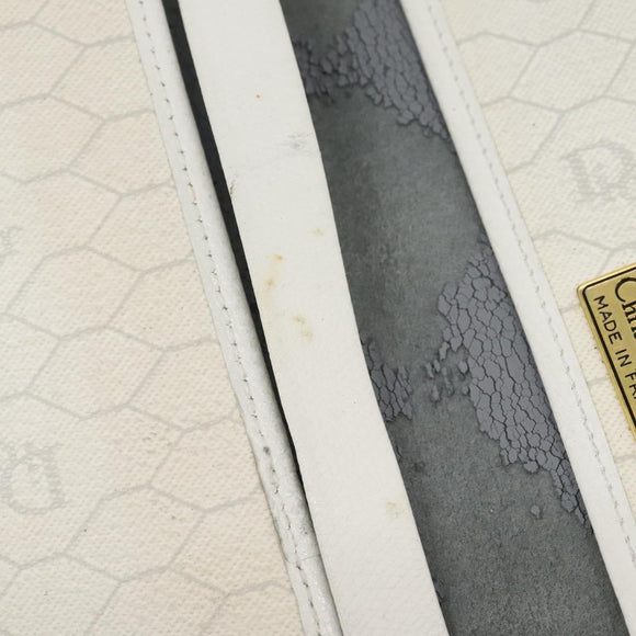 Christian Dior Honeycomb Canvas Chain Shoulder Bag PVC Leather White Auth KD140