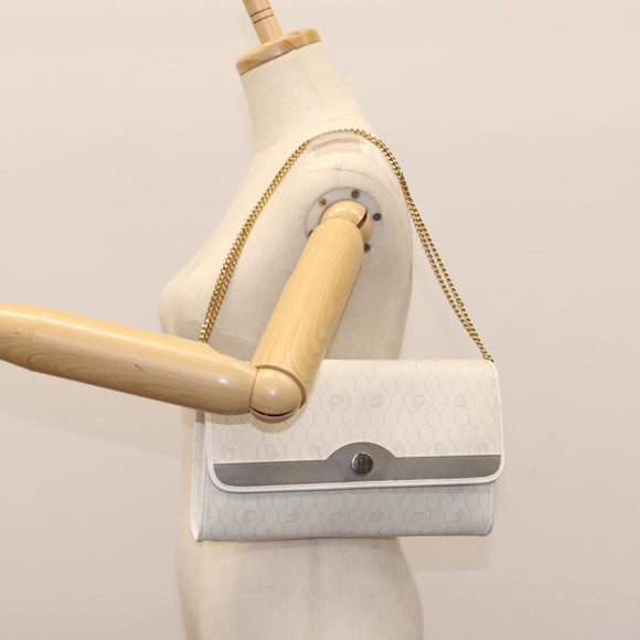 Christian Dior Honeycomb Canvas Chain Shoulder Bag PVC Leather White Auth KD140