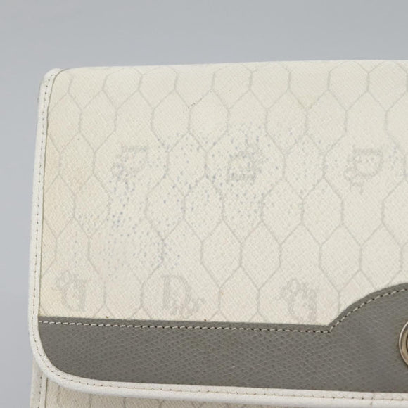 Christian Dior Honeycomb Canvas Chain Shoulder Bag PVC Leather White Auth KD140