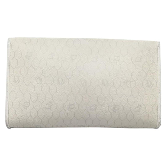 Christian Dior Honeycomb Canvas Chain Shoulder Bag PVC Leather White Auth KD140