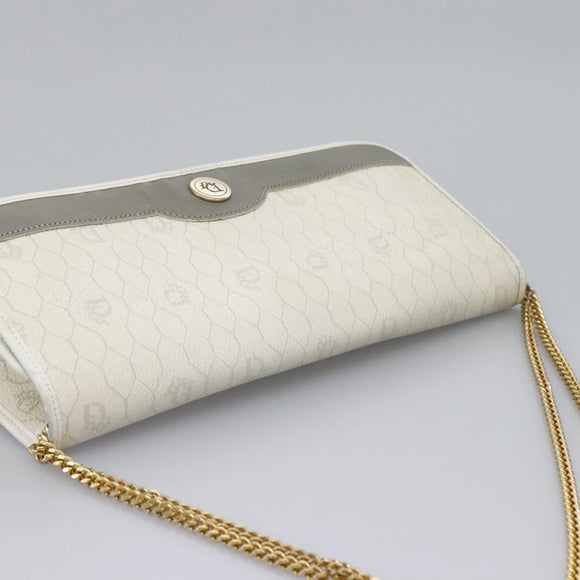 Christian Dior Honeycomb Canvas Chain Shoulder Bag PVC Leather White Auth KD140