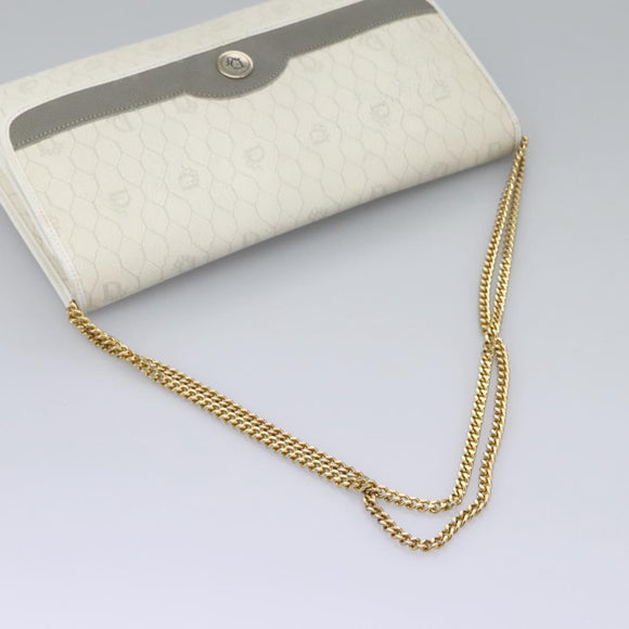 Christian Dior Honeycomb Canvas Chain Shoulder Bag PVC Leather White Auth KD140