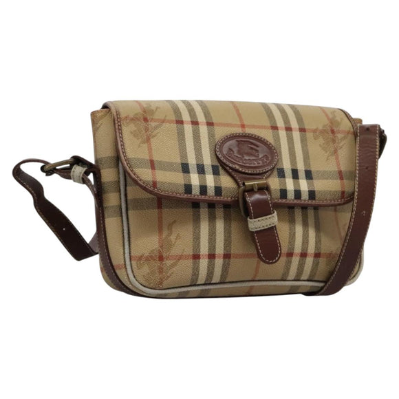 Burberrys Nova Check Shoulder Bag PVC Leather Beige Auth KD166