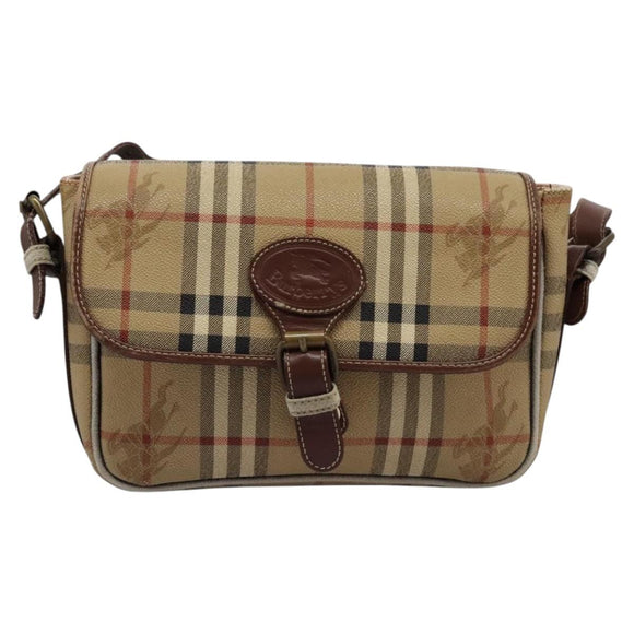Burberrys Nova Check Shoulder Bag PVC Leather Beige Auth KD166