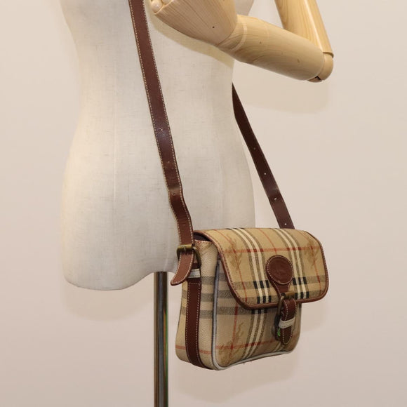Burberrys Nova Check Shoulder Bag PVC Leather Beige Auth KD166