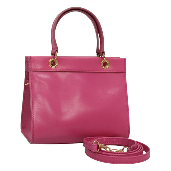 CELINE Hand Bag Leather 2way Gold Pink Auth KD168
